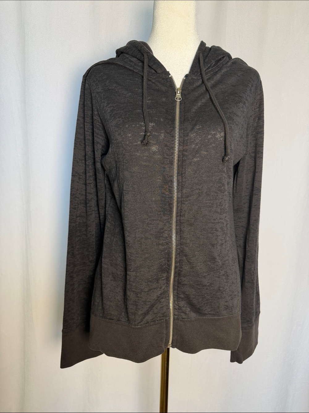 Threads 4 Thought Women's Burnout Full Zip Hoodie Size L Charcoal Organic Cotton
